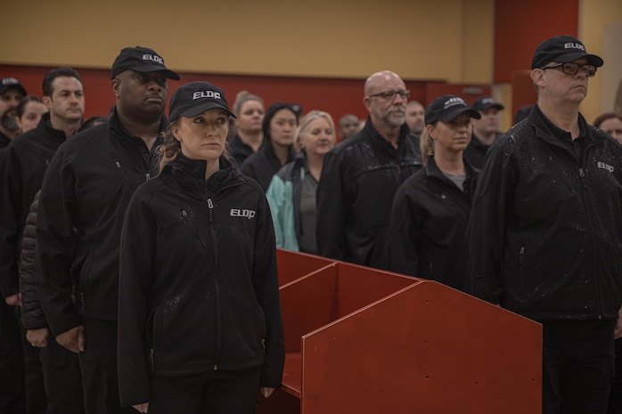Members of the Executive Leadership Development Program stand in the contraband room at Marine Corps Recruit Depot San Diego, California, Feb. 6, 2024. The purpose of the visit is to familiarize participants of the ELDP with the rigors or recruit training and highlight the uniqueness that distinguishes Marines from the other branches of the Armed Forces. (U.S. Marine Corps photo by Lance Cpl. Alexandra M. Earl)