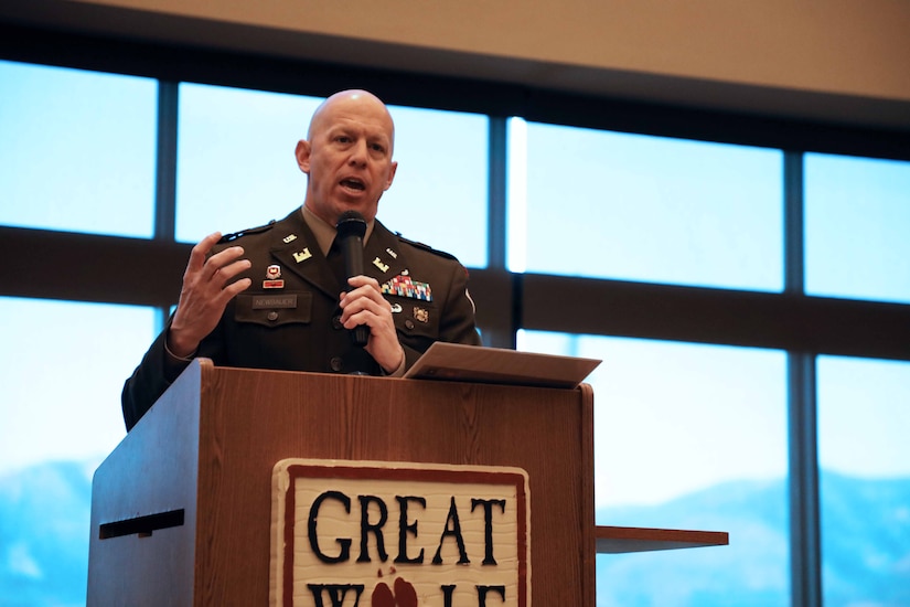 Col. Robert Newbauer, Commander, U.S. Army Corps of Engineers, Omaha District, speaks with service members and private engineering and construction contractors at the Rocky Mountain Region Society of American Military Engineers/U.S. Army Corps of Engineers Omaha District Industry Day on Jan. 23 in Colorado Springs, Colorado. 

The event brought together professionals from the public and private sectors in architecture, engineering and construction with the common goal of solving the Nation’s toughest engineering challenges. Discussions were held on the mitigation of natural and human-made disasters, counter terrorism efforts, and enhanced security for the United States and global partners.