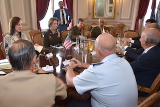U.S. Army Gen. Laura Richardson, meets with Uruguayan Minister of Defense Javier García.