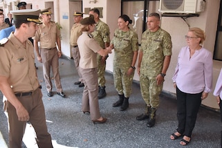 U.S. Army Gen. Laura Richardson, greets service members and staff of Escuela Nacional de Operaciones de Paz del Uruguay.