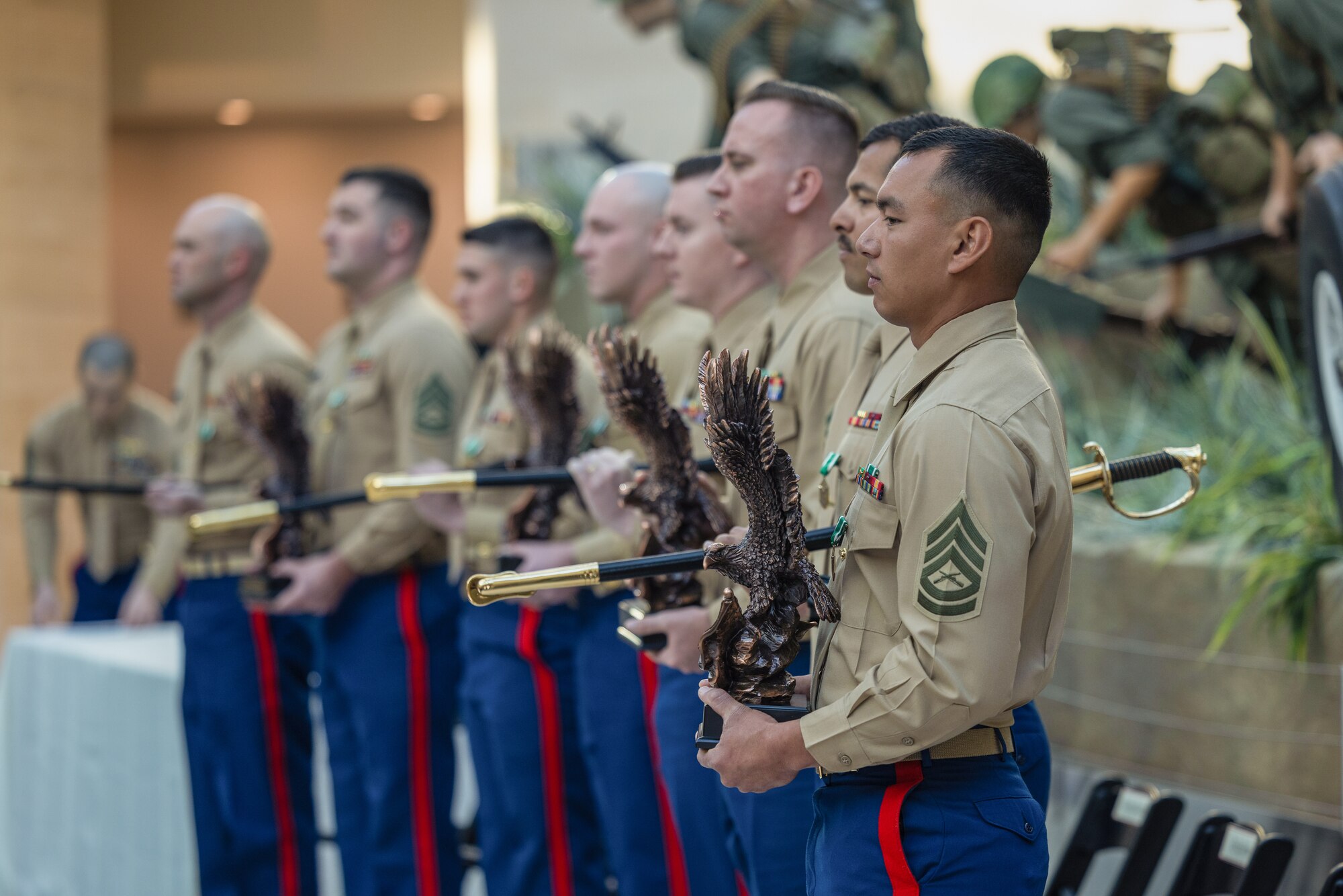 Winners of the Fiscal Year 2024 Commandant’s Combined Awards are given recognition and awarded by U.S. Marine Corps General Christopher J. Mahoney, Assistant Commandant of the Marine Corps, in National Museum of the Marine Corps, Triangle, Virginia, Feb. 8, 2024. This ceremony recognizes and awards 8 Marines who have excelled in performance in each of their differing special duty assignments across the United states and across the world. (Marine Corps Video by Cpl. William Tucker)