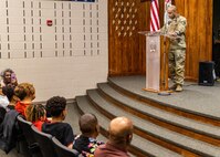Newly promoted Col. Jason Carter addresses those in attendance for his promotion ceremony at the Illinois National Guard’s Military Academy in Springfield, Illinois. Carter has served the Illinois National Guard for more than 25 years and will take up the Director of Plans, Operations and Training for the Illinois Army National Guard with his new promotion. (U.S. Army photo by Sgt. 1st Class Bryan Spreitzer, Illinois National Guard Public Affairs)