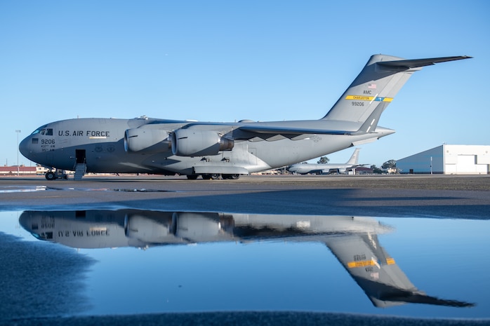 A plane sits on the flightline.