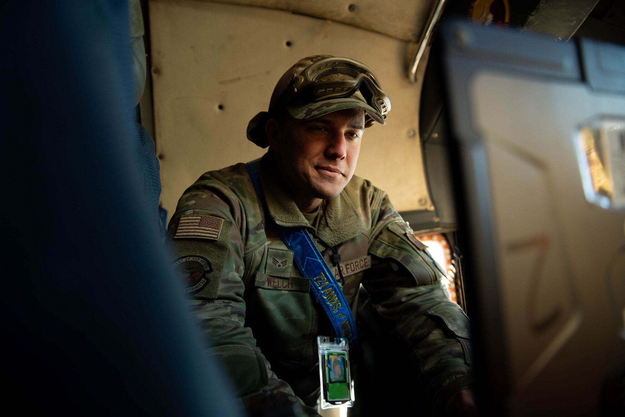 U.S. Air Force Senior Airman William Welch, 436th Aircraft Maintenance Squadron lead crew chief, conducts pre-flight checks on a C-5M Super Galaxy at Dover Air Force Base, Delaware, Feb. 7, 2024. The C-5M Super Galaxy was delivered to Westover Air Reserve Base, Massachusetts for an isochronal maintenance inspection. (U.S. Air Force photo by Tech. Sgt. J.D. Strong II)