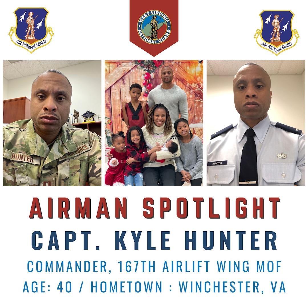 Graphic college of photos with the name age and hometown of Capt. Kyle Hunter, 40, from Winchester, Va.