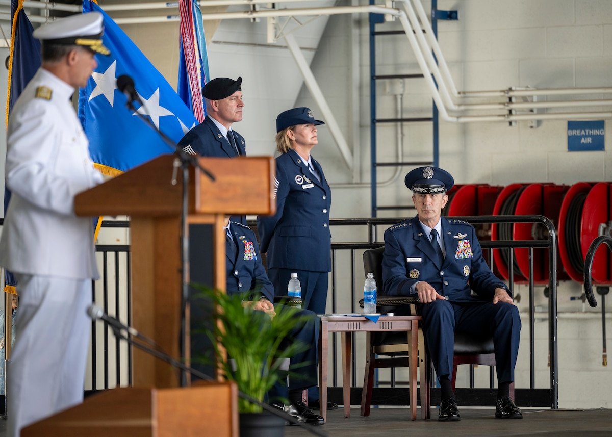Photo of U.S. Navy Admiral speaking from a podium