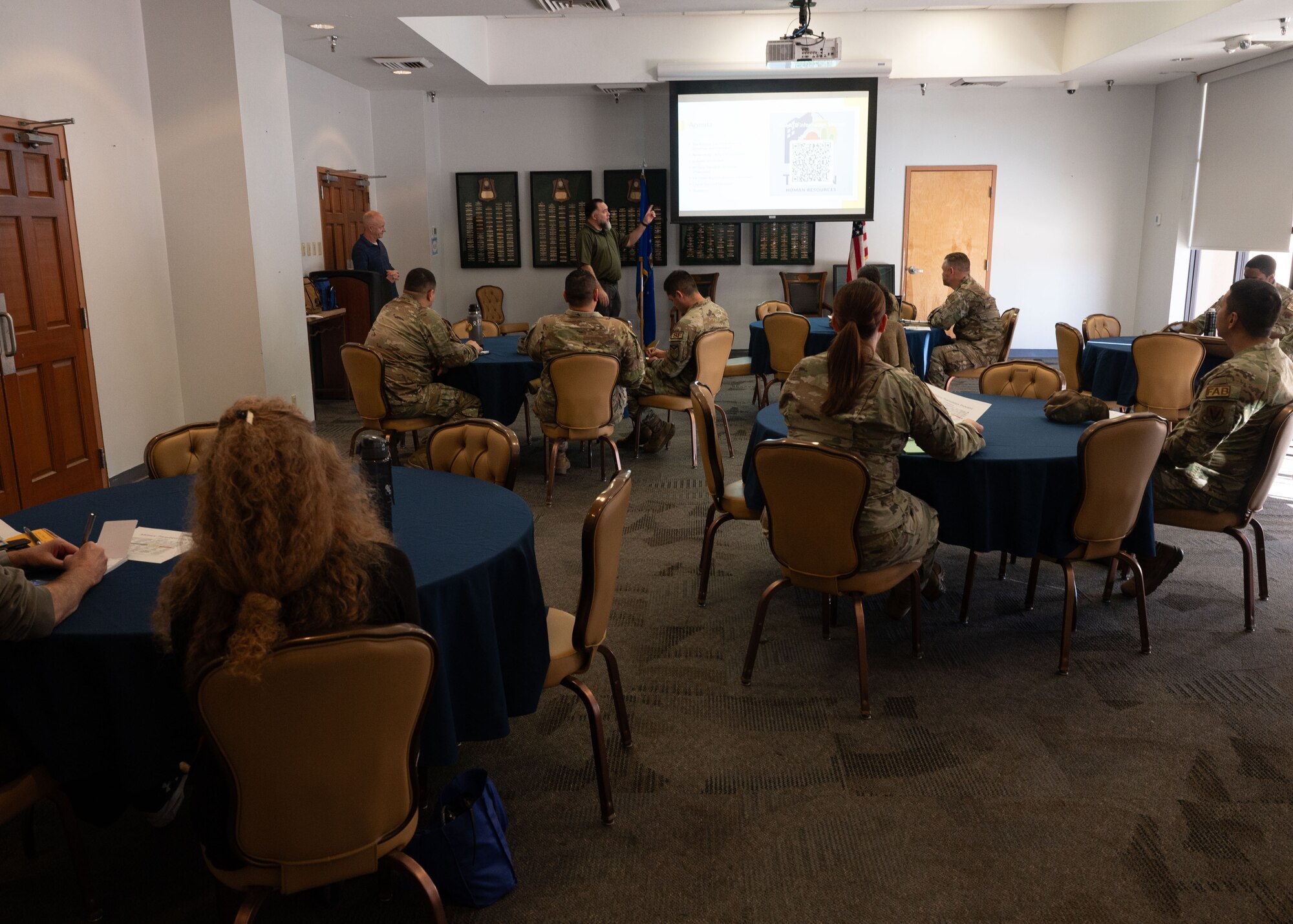 U.S. Airmen attend the “Vets-to-Industry” Military Transition Resource Event hosted by Mr. Matthew Paul Langseth, military veteran program coordinator, at Davis-Monthan Air Force Base, Ariz., Feb. 1, 2024. The event covered local resources that support transitioning service members and their families. (U.S. Air Force photo by Airman 1st Class Robert Allen Cooke III)