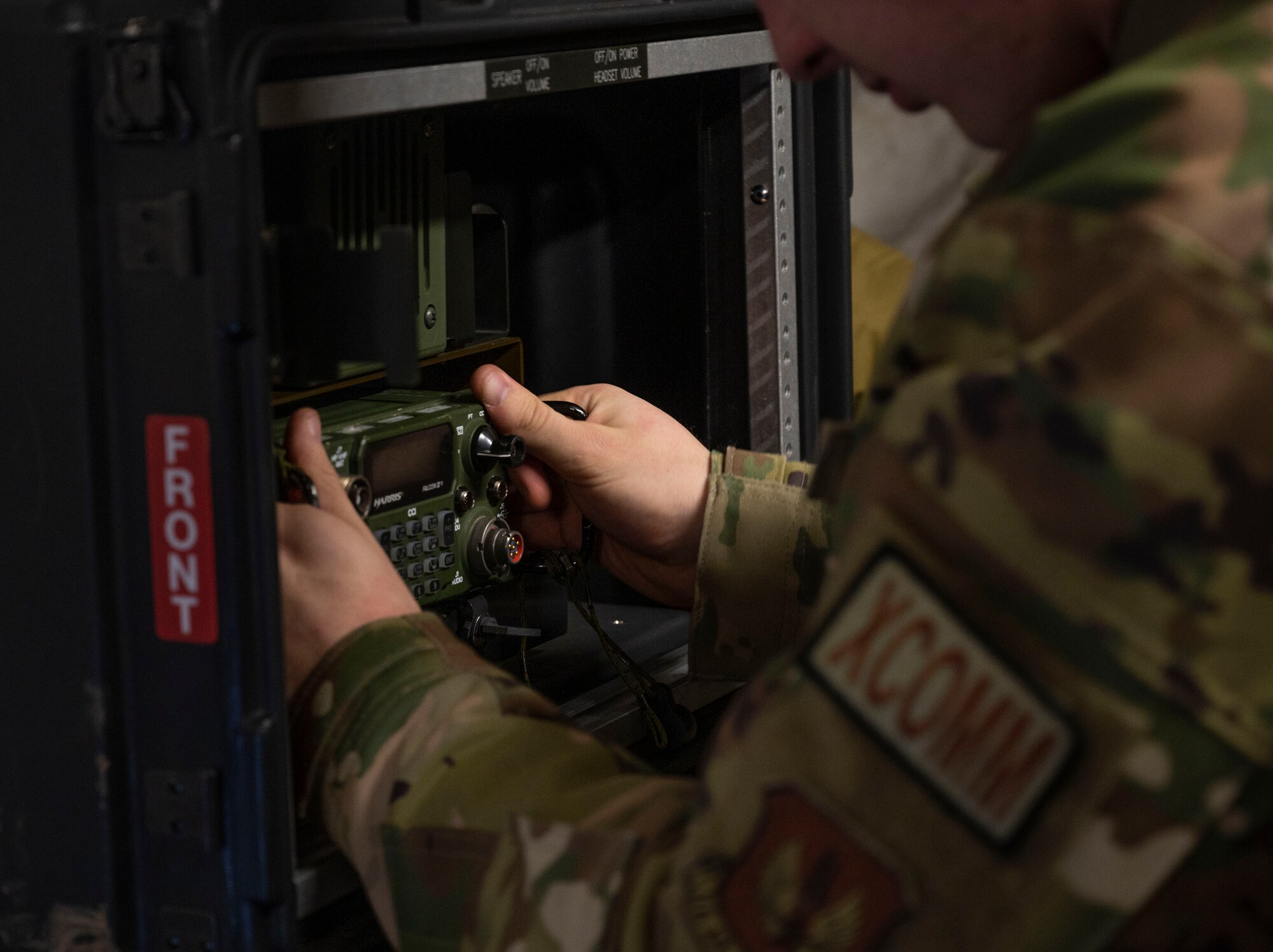 A man sets up a radio