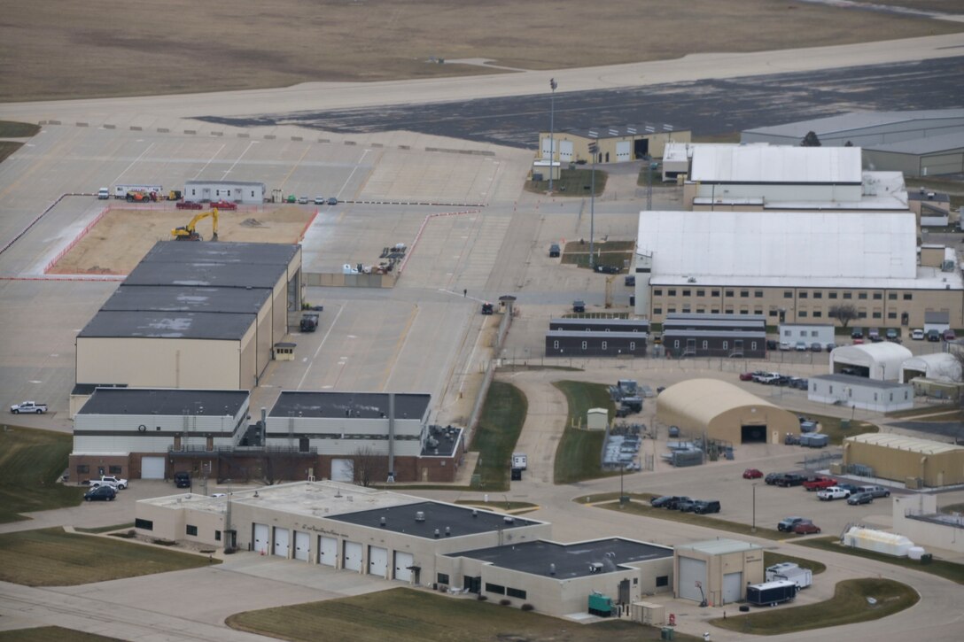 An aerial photograph of Truax Field’s facilities on Dec. 7, 2021.   In March 2023, the 115th Fighter Wing became the first U.S. Air Force base worldwide to terminate all use of foam-based fire suppression systems in its facilities. (U.S. Air National Guard photo by Capt. Leslie Westmont)