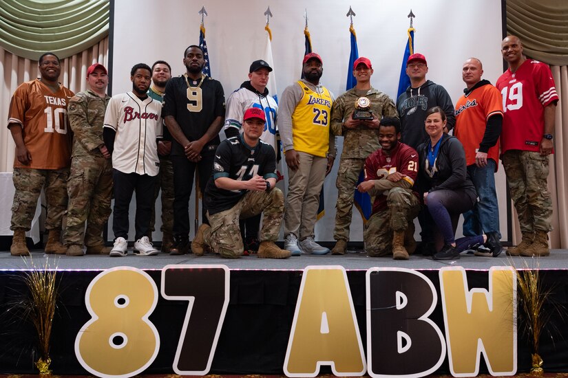 Joint service members from Joint Base McGuire-Dix-Lakehurst, N.J., pose for a photo during the Annual Awards ceremony at JB MDL, Feb. 8, 2024. Members were recognized by JB MDL senior leaders for their exceptional performance throughout the year. (U.S. Air Force photo by Staff Sgt. Monica Roybal)