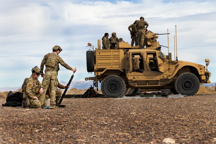East Coast-based Naval Special Warfare Operators (SEALs) fire a M224 mortar during Exercise Dragon Trident 1 at Fallon, Nevada, Jan. 30, 2024