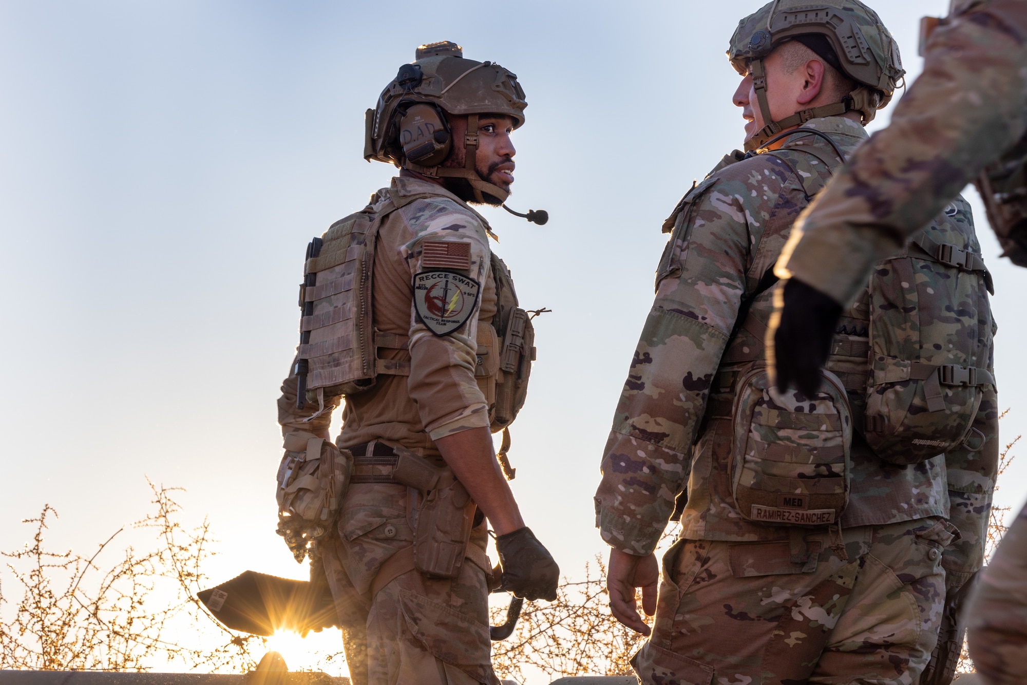 U.S. Air Force Staff Sgt. Dashawn Davis, 9th Security Forces Squadron (SFS) tactical response team NCO in charge, Beale Air Force Base, California, uses an entrenching tool during Exercise Dragon Trident 1 at Fallon, Nevada, Jan. 29, 2024.