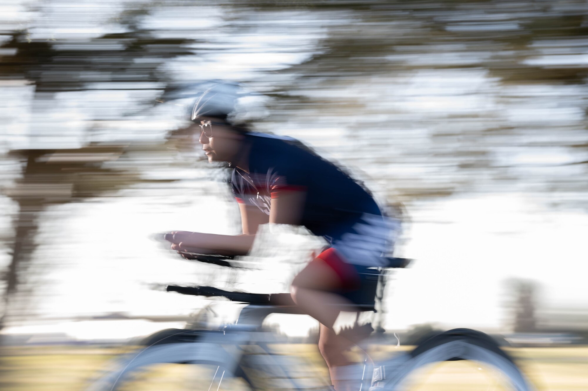 U.S. Air Force 1st Lt. Rose B. Smith, 436th Medical Group resource management flight commander, trains for her next triathlon at Dover Air Force Base, Delaware, Feb. 6, 2024. Smith, an avid runner and cyclist, was recently named the 2024 Air Mobility Command Female Athlete of the Year. (U.S. Air Force photo by Mauricio Campino)