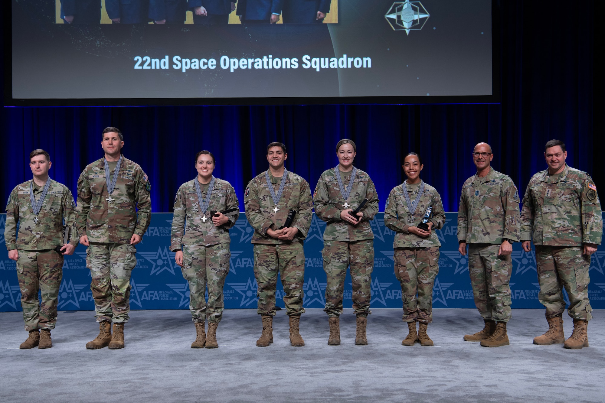 U.S. Space Force senior leaders pose with the 2023 Polaris Award service-level recipients. The Polaris Awards are based on the four Guardian Values of Character, Connection, Commitment and Courage. There are four individual award categories representing each value, and a team excellence category that signifies all four values. (U.S. Air Force photo by Tech. Sgt. William A. O'Brien)