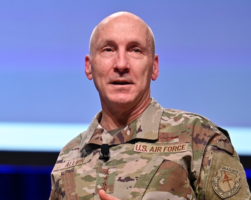 Air Force Chief of Staff Gen. David W. Allvin makes remarks for the panel discussion “Reoptimizing for Great Power Competition: A Senior Leaders Discussion” during the Air and Space Forces Association 2024 Warfare Symposium in Aurora, Colo., Feb. 12, 2024.