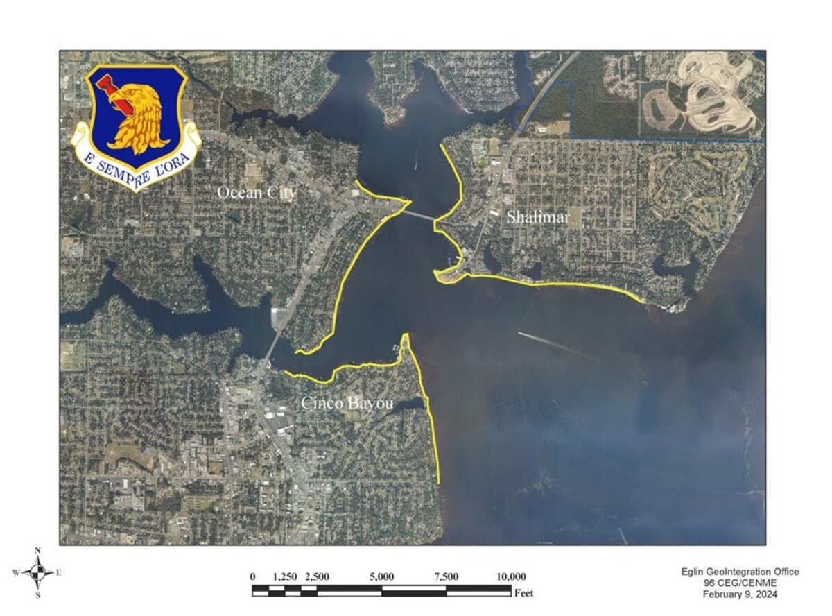 The Safety Zone radius is within navigable waters of the yellow highlighted portions noted on map.