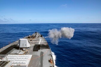 USS Sterett (DDG 104) live-fire gunnery exercise in the Pacific Ocean.