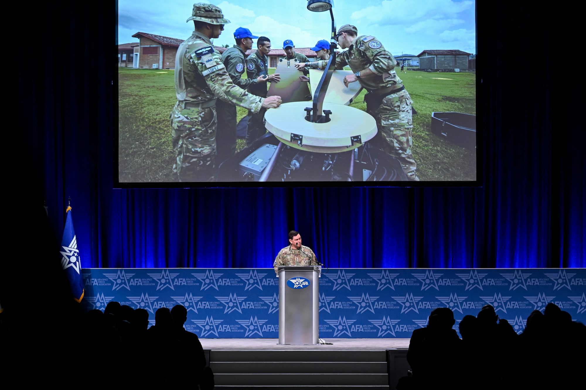 Chief of Space Operations Gen. Chance Saltzman delivers a keynote address on the state of the U.S. Space Force during the Air and Space Forces Association 2024 Warfare Symposium in Aurora, Colo., Feb. 13, 2024.