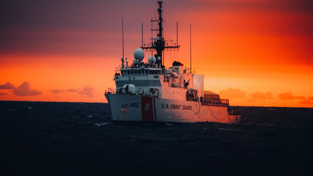 U.S. Coast Guard Cutter Tampa (WMEC 902) transits the Florida Straits, Feb. 4, 2024, while supporting Operation Vigilant Sentry. Tampa is homeported in Portsmouth, Virginia. (U.S. Coast Guard photo by Senior Chief Petty Officer Brodie MacDonald)