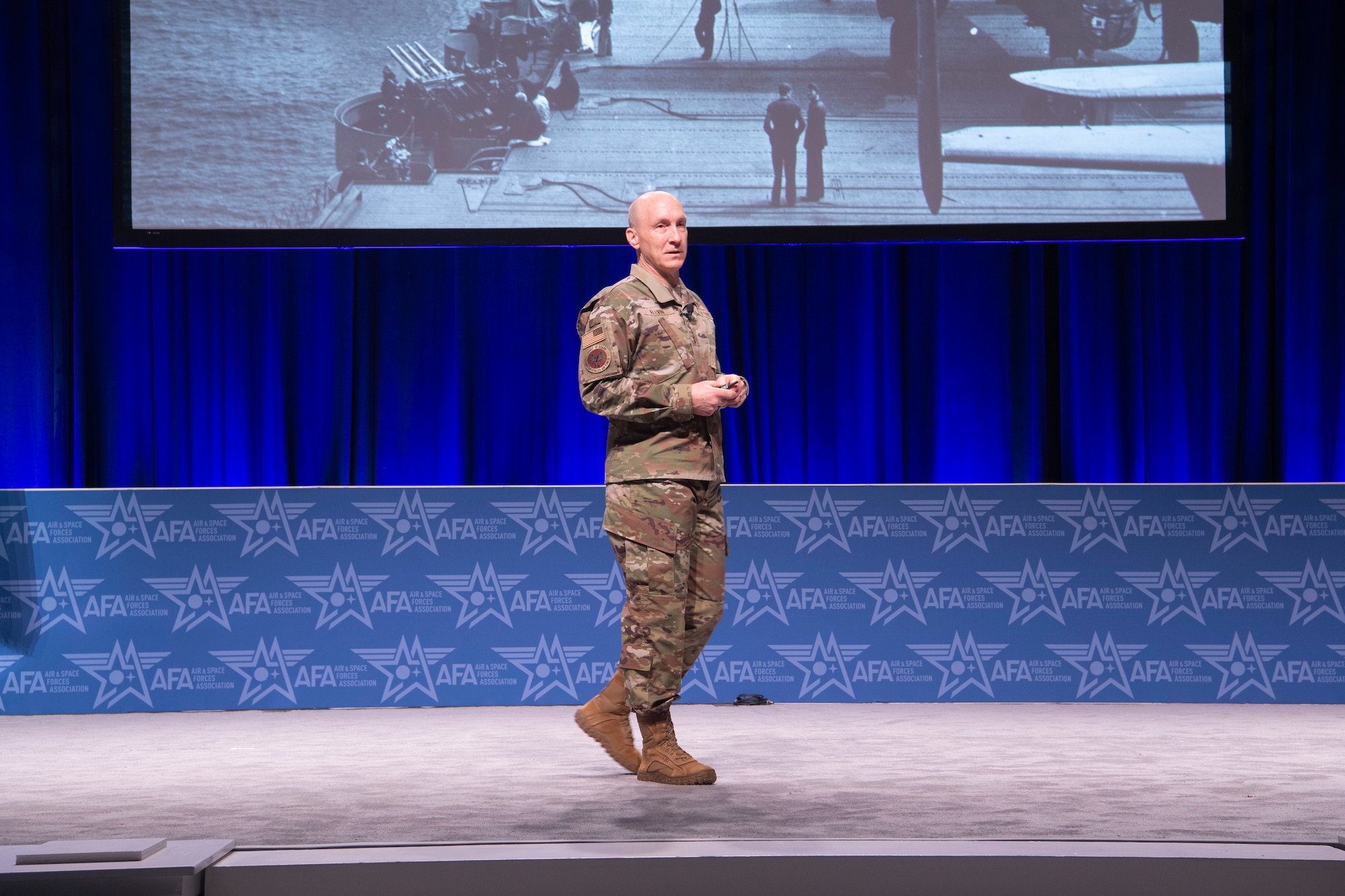 Air Force Chief of Staff  Gen. David Allvin delivers a keynote address on the state of the U.S. Air Force during the Air and Space Forces Association 2024 Warfare Symposium in Aurora, Colo., Feb. 13, 2024.