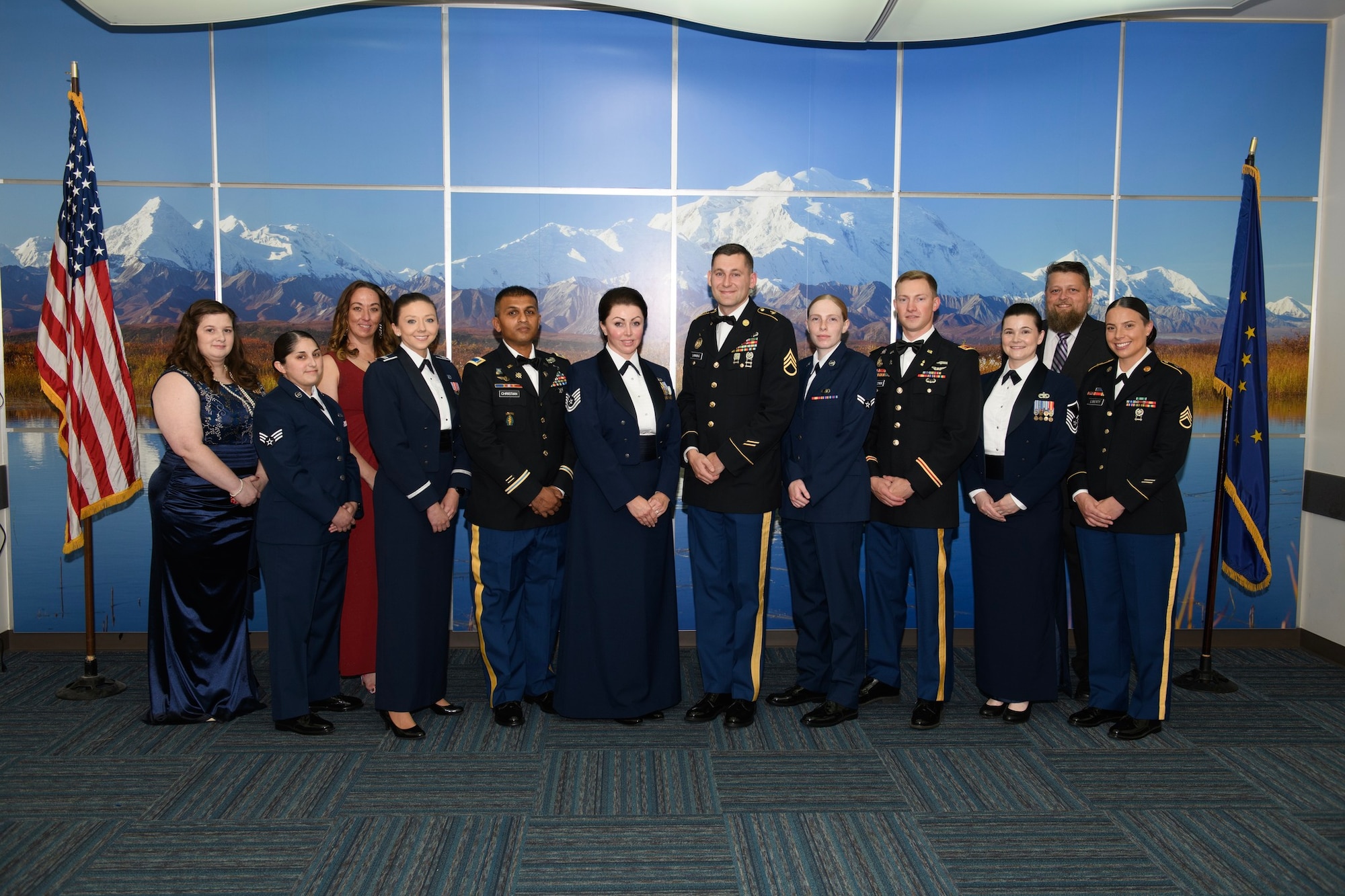 Military Awardees pose for a photo before the Fairbanks Chamber of Commerce Military Appreciation Banquet.
