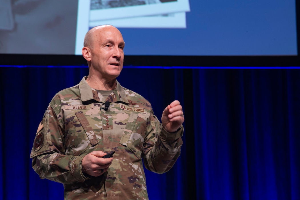 Air Force Chief of Staff  Gen. David Allvin delivers a keynote address on the state of the U.S. Air Force during the Air and Space Forces Association 2024 Warfare Symposium in Aurora, Colo., Feb. 13, 2024.