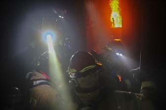 Firefighters train at NSA Bahrain.