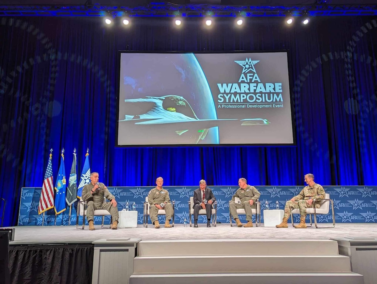 Gen. Mike Minihan, Commander, Air Mobility Command spoke on a panel titled "Rising Intensity of Competition and Conflict" during the Air and Space Force Association Warfare Symposium, Feb. 13, 2024. Gen. James Hecker, Commander, U.S. Air Forces in Europe, Gen. Mark Kelly, Commander, Air Combat Command, and Gen. Kevin Schneider, Commander, Pacific Air Forces, also participated in the discussion.