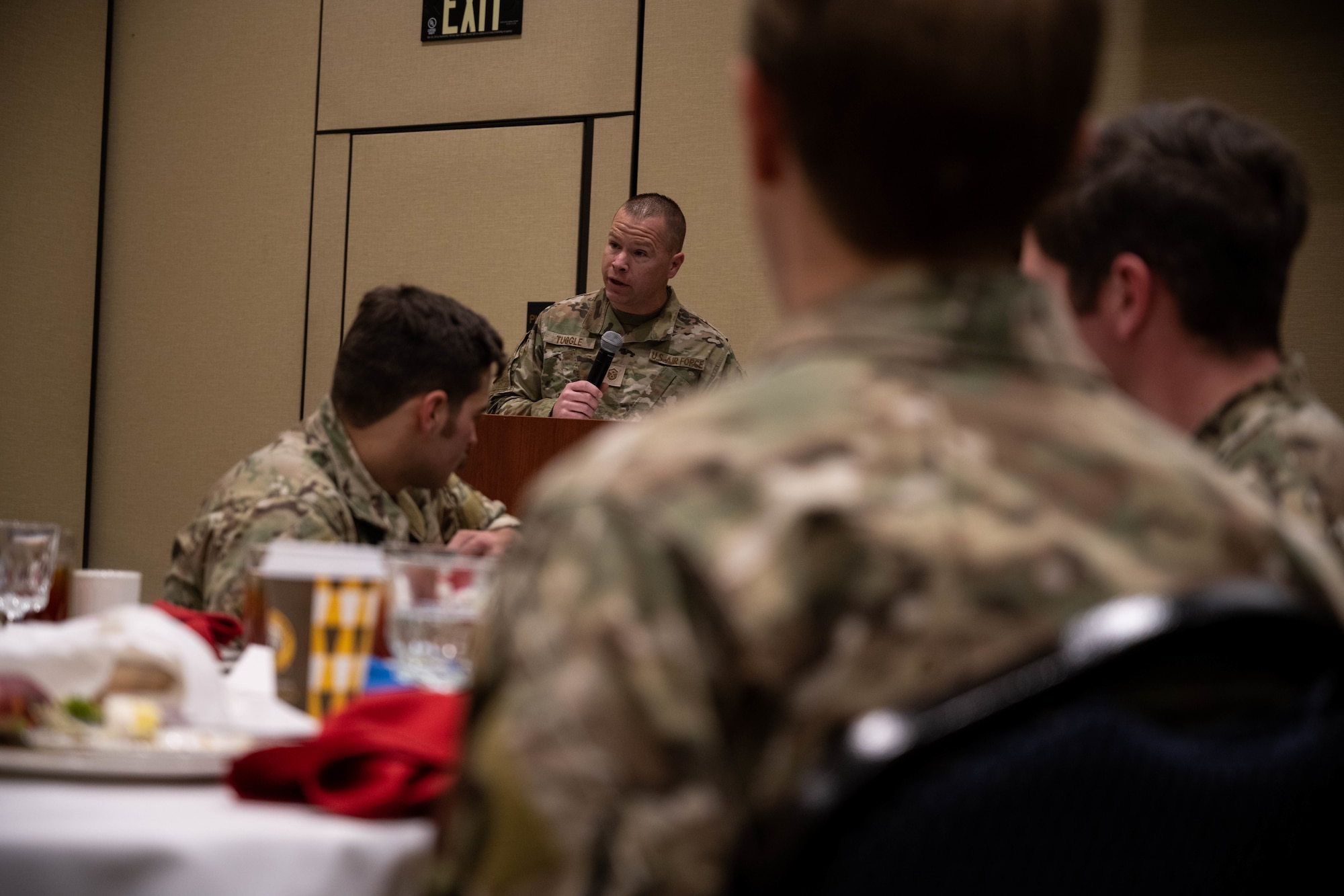 U.S. Air Force member speaks at ceremony