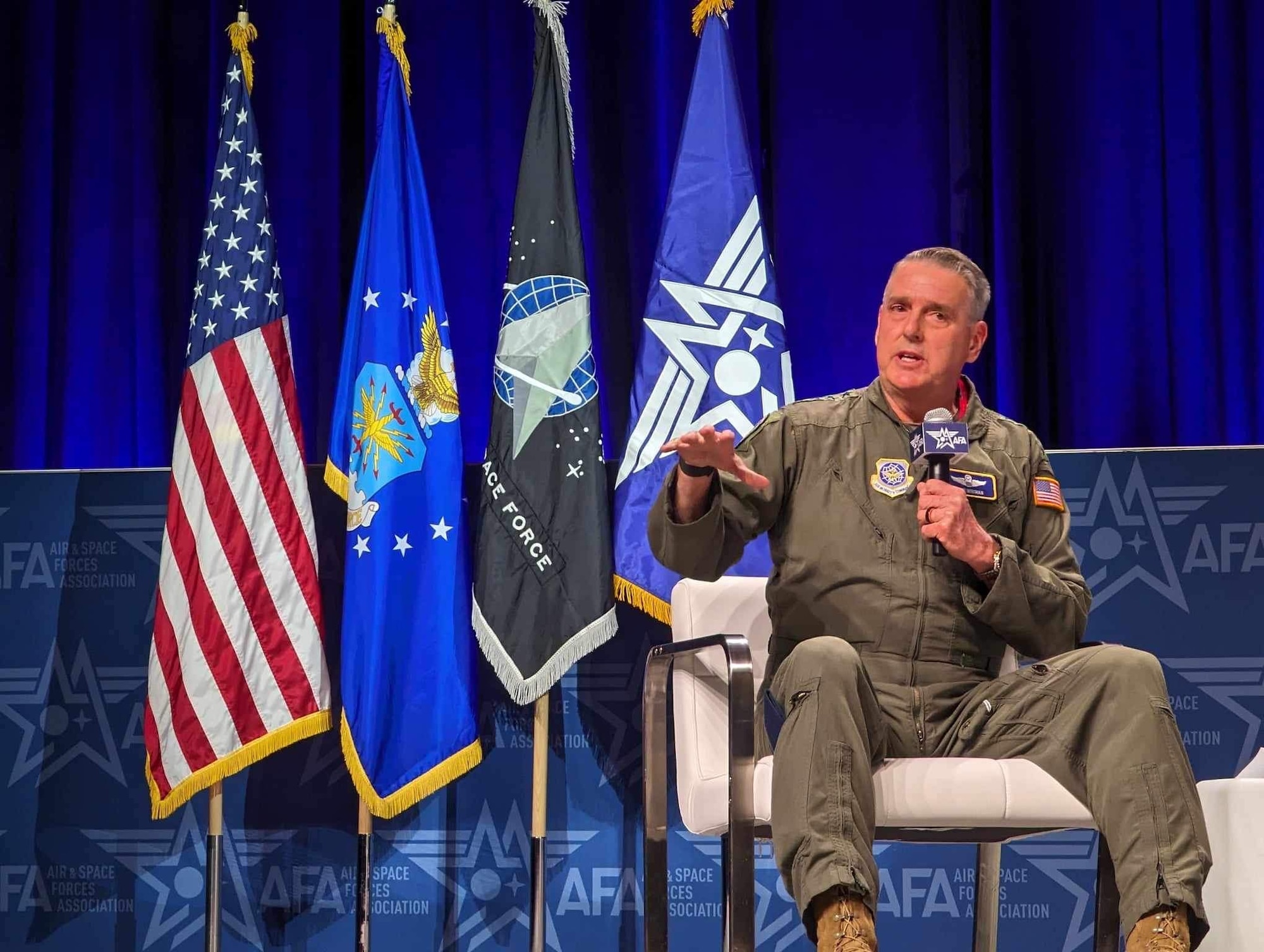 Gen. Mike Minihan, Commander, Air Mobility Command spoke on a panel titled "Rising Intensity of Competition and Conflict" during the Air and Space Force Association Warfare Symposium, Feb. 13, 2024. Gen. James Hecker, Commander, U.S. Air Forces in Europe, Gen. Mark Kelly, Commander, Air Combat Command, and Gen. Kevin Schneider, Commander, Pacific Air Forces, also participated in the discussion.