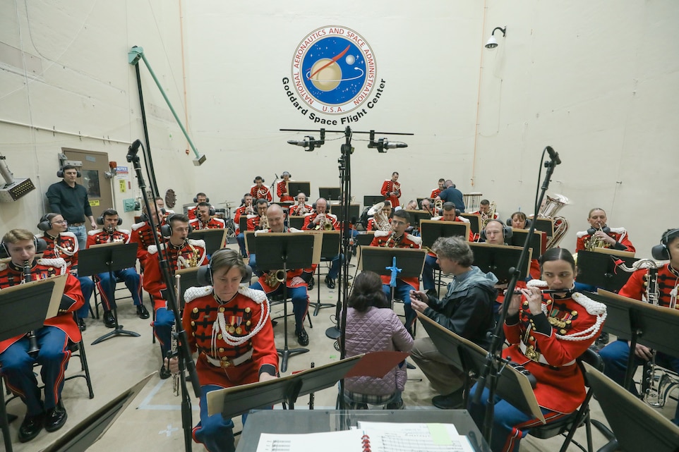 On May 3, 2023, the United States Marine Band performed in the acoustic testing chamber at Goddard Space Flight Center in Greenbelt, Md., to see if it could reach the volume that the Plankton, Aerosol, Cloud and ocean Ecosystem (PACE) spacecraft would be exposed to when launched by rocket into orbit.

Musicians warm up before pushing their volume to the max.

(U.S. Marine Corps photo by Master Gunnery Sgt. Amanda Simmons/released)