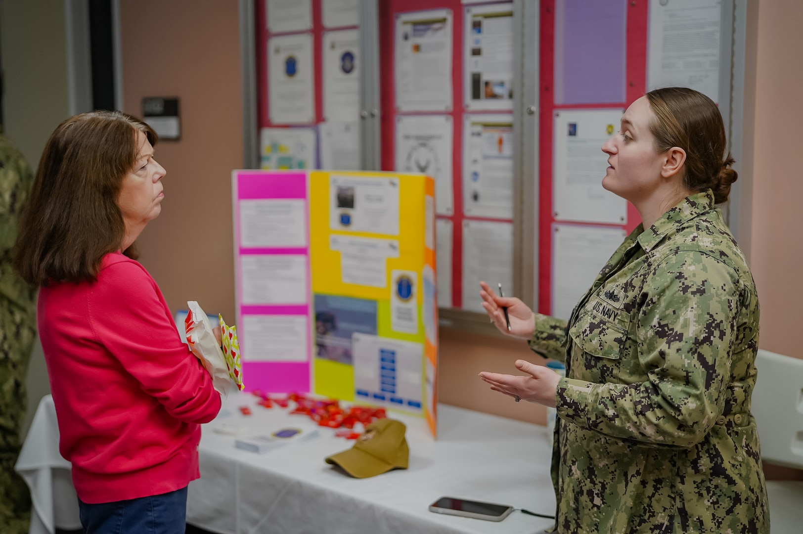 Defense Language Institute English Language Center, Military Training Managers, 637th International Support Squadron, share insights into their everyday routines working with students during the DLIELC Showcase at Joint Base San Antonio-Lackland, Texas, Feb. 2, 2024. The showcase demonstrates the importance of Squadron contributions and how they support students not only in learning English, but also in building security cooperation. (U.S. Air Force photo by Spencer Berry)