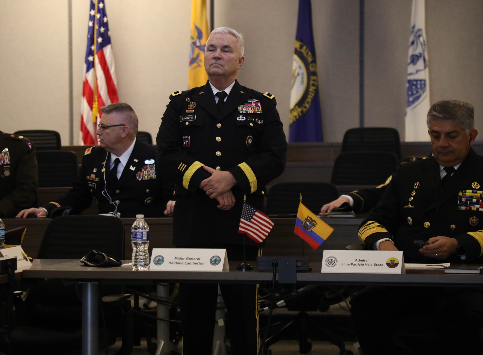 Army Maj. Gen. Haldane Lamberton speaks to the senior leaders from the Kentucky National Guard and the Armed Forces of Ecuador in Frankfort, Ky., Jan. 30, 2024. Over four days, the Ecuadorians visited multiple locations in Frankfort, participated in briefings with Kentucky Emergency Management, toured the capitol, and met Gov. Andy Beshear.