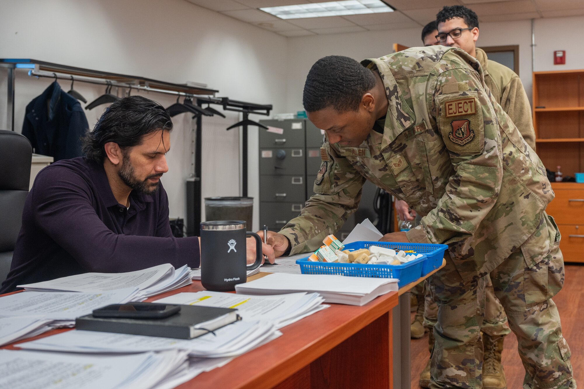 U.S. Air Force Staff Sgt. Nicholas Allen, 51st Maintenance Squadron egress systems craftsman, signs in to take an electronic Weighted Airman Promotion System test at Osan Air Base, Republic of Korea, Feb. 15, 2024. The eWAPS test is a modernized version of the pencil and paper test, and was created with the intention of streamlining the exam process for personnel testing for promotion to E-5 and E-6. (U.S. Air Force photo by Airman 1st Class Chase Verzaal)