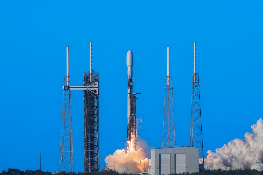 A rocket launches.