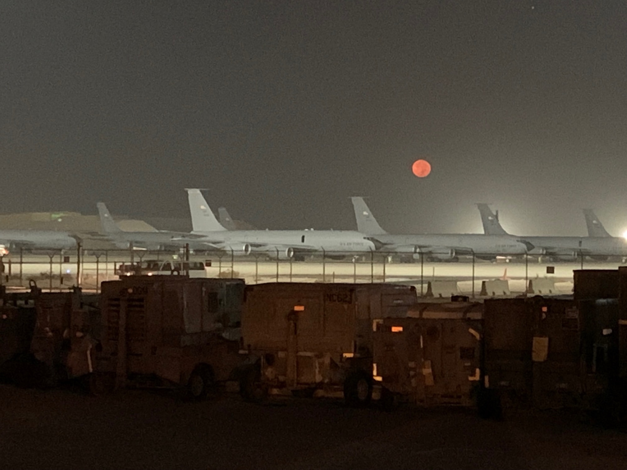 KC-135 Stratotankers sit on the flightline during Operation Allies Refuge in August of 2021 at Al Udeid Air Base, Qatar. Twenty-three McConnell Airmen received Air Medal-Combat Devices for their participation in the evacuation. (Courtesy Photo)