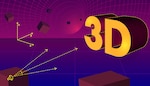 A gridded three-dimensional space with text "3D" that looks three dimensional.