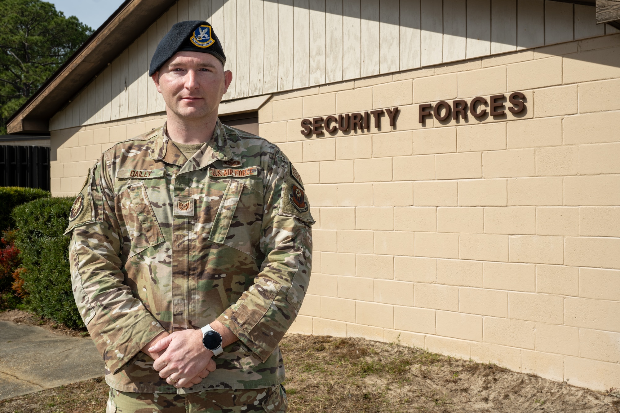 U.S. Air Force Tech. Sgt. Timothy Dailey, 1st Special Operations Security Forces Squadron noncommissioned officer in charge of standardization and evaluations, poses for a photo at Hurlburt Field, Florida, Feb. 1, 2024. Dailey's family has had to learn to adjust to either parent being gone for extended periods of time. Their family has been able to utilize the multitude of resources Air Force Special Operations Command offers to ensure Air Commandos are taken care of in each aspect of their lives; professionally, physically, mentally, medically and spiritually, to be ready to perform mission essential duties at a moment’s notice. (U.S. Air Force photo by Senior Airman Alysa Calvarese)