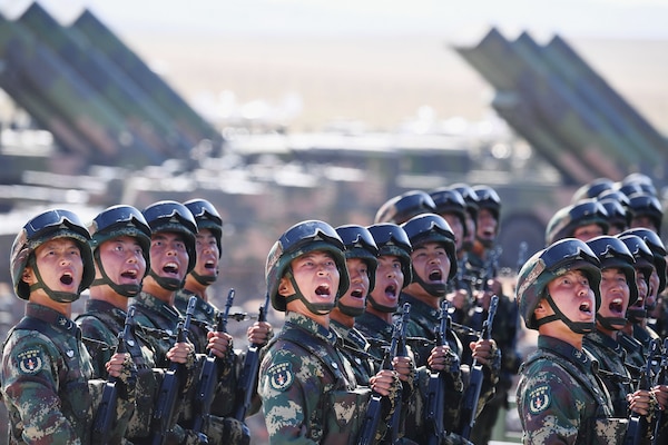 China’s People’s Liberation Army Rocket Force during military parade at Zhurihe Training Base in Inner Mongolia Autonomous Region, July 30, 2017 (Xinhua/Alamy/Wu Xiaoling)