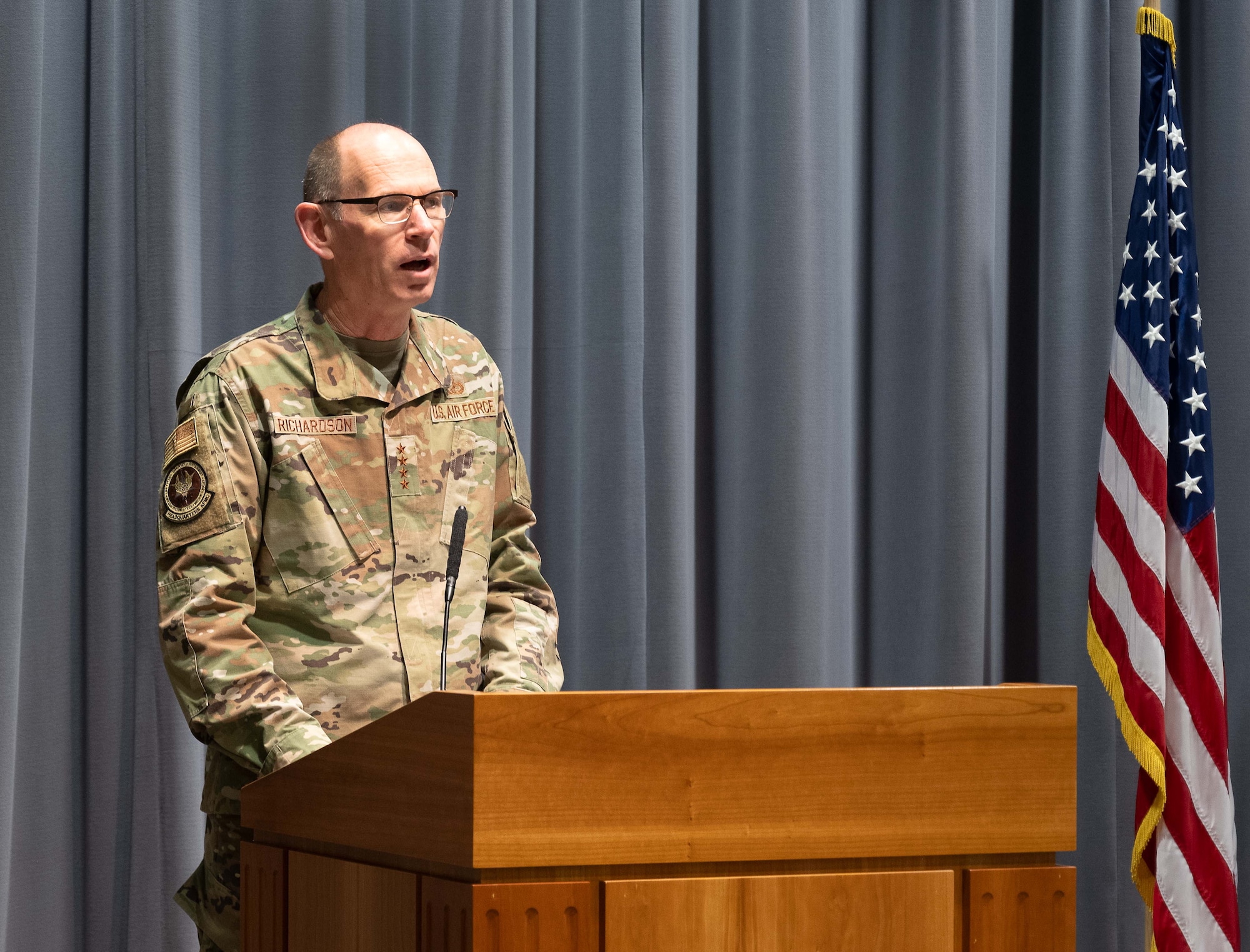 Gen. Duke Z. Richardson, Commander, Air Force Materiel Command, makes opening remarks.