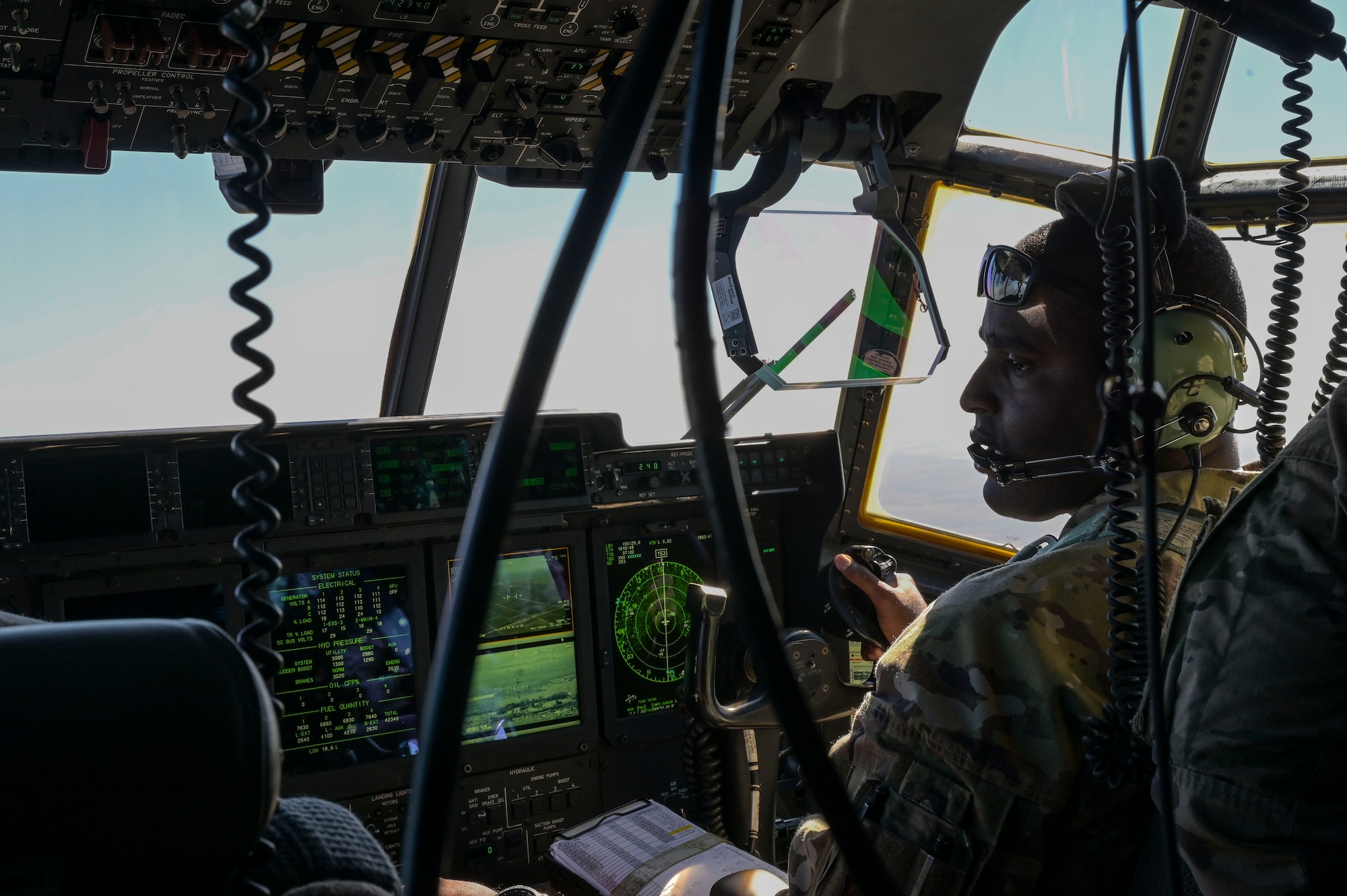 U.S. Air Force Capt. Malcom Lee, a 73rd Special Operations Squadron assistant operations officer, pilots an AC-130J Ghostrider gunship during Agile Ghost near Macdill Air Force Base.