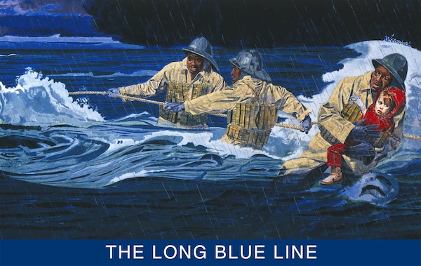 A rare vintage painting of the all-African American crew of the Pea Island Life-Saving Service Station, circa 1896. (U.S. Coast Guard)