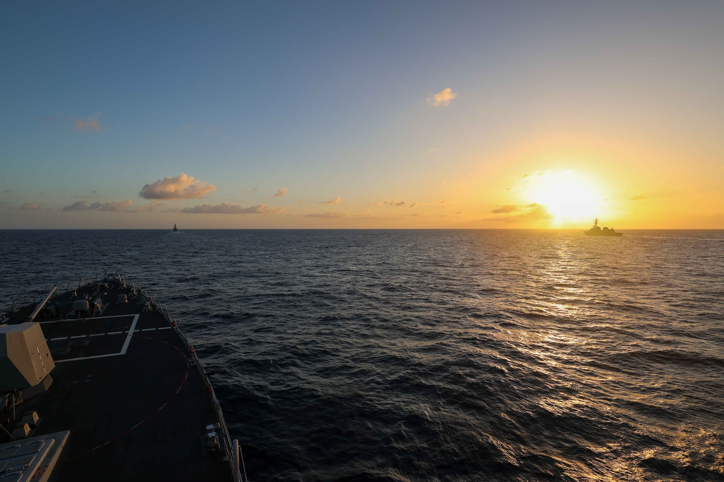 SOUTH CHINA SEA (Feb. 15, 2024) The Arleigh Burke-class guided-missile destroyer USS John Finn (DDG 113) conducts a bilateral exercise in the South China Sea with the Japanese Maritime Self-Defense Force (JMSDF), Hatakaze-class guided missile destroyer JS SHIMAKAZE and Takanami-class destroyer JS SUZUNAMI, Feb. 15. John Finn is forward-deployed and assigned to Commander, Task Force (CTF) 71/Destroyer Squadron (DESRON) 15, the Navy’s largest DESRON and the U.S. 7th Fleet’s principal surface force. (U.S. Navy photo by Mass Communication Specialist 2nd Class Justin Stack)