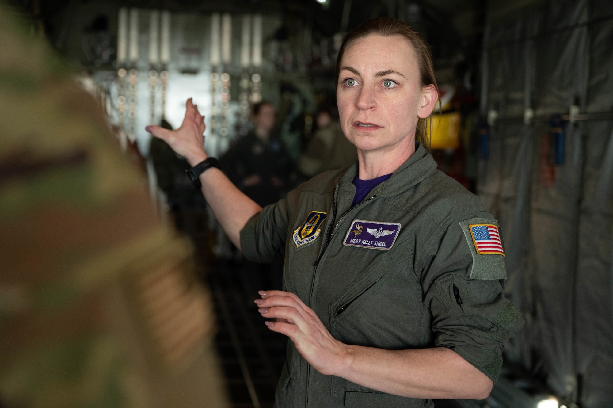 An Airmen works in preparation of C-130 Hercules aeromedical training mission, Feb. 2, 2024. For the first time in wing history the aircraft was piloted and operated by a team of all-female pilots and aircrew.