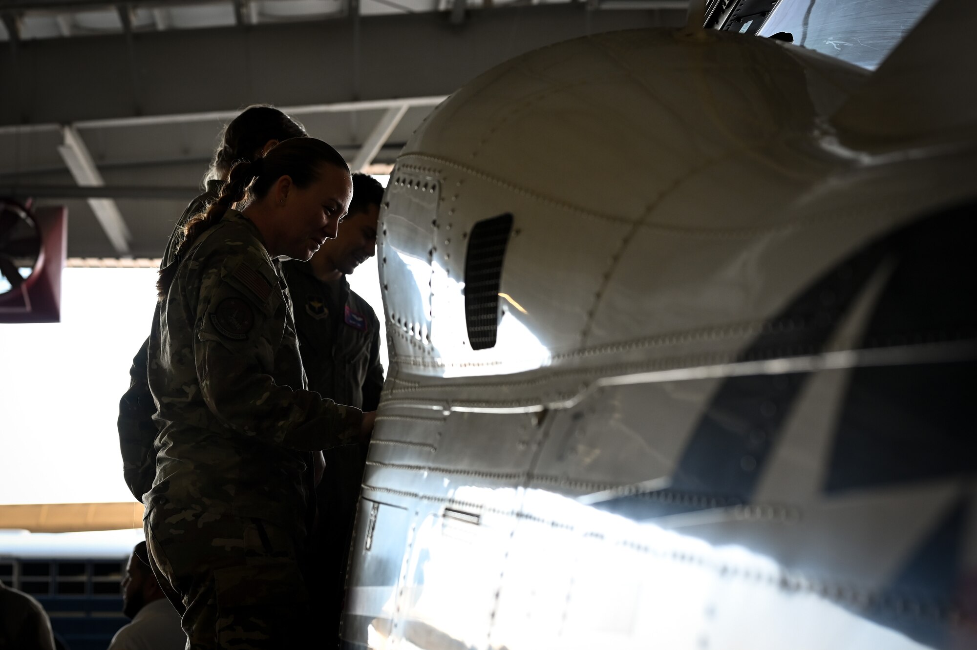 U.S. Air Force Senior Airman Philip Payne, 47th Operation Support Squadron air traffic controller, speaks to a group of Airmen about working in the radar approach control system (RAPCON) during a flight operations immersion tour at Laughlin Air Force Base, Texas, Feb. 1, 2024.