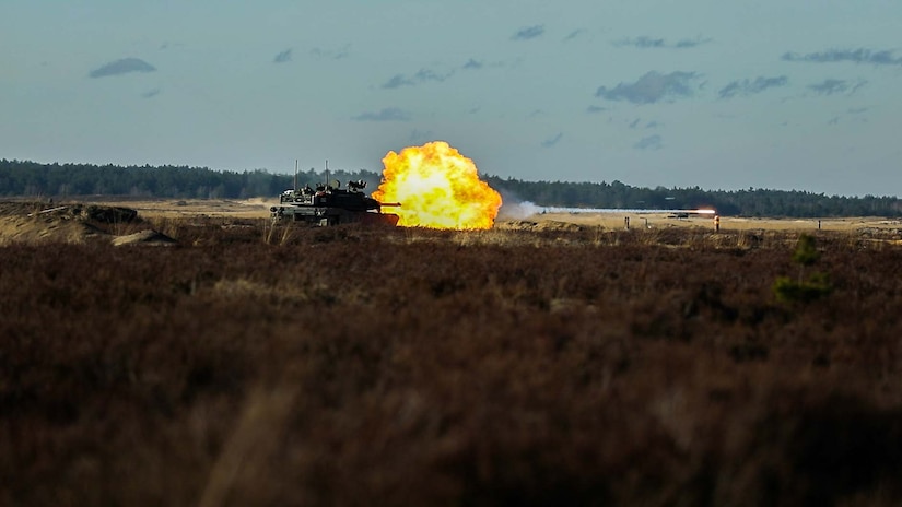 Fire comes out of a tank.