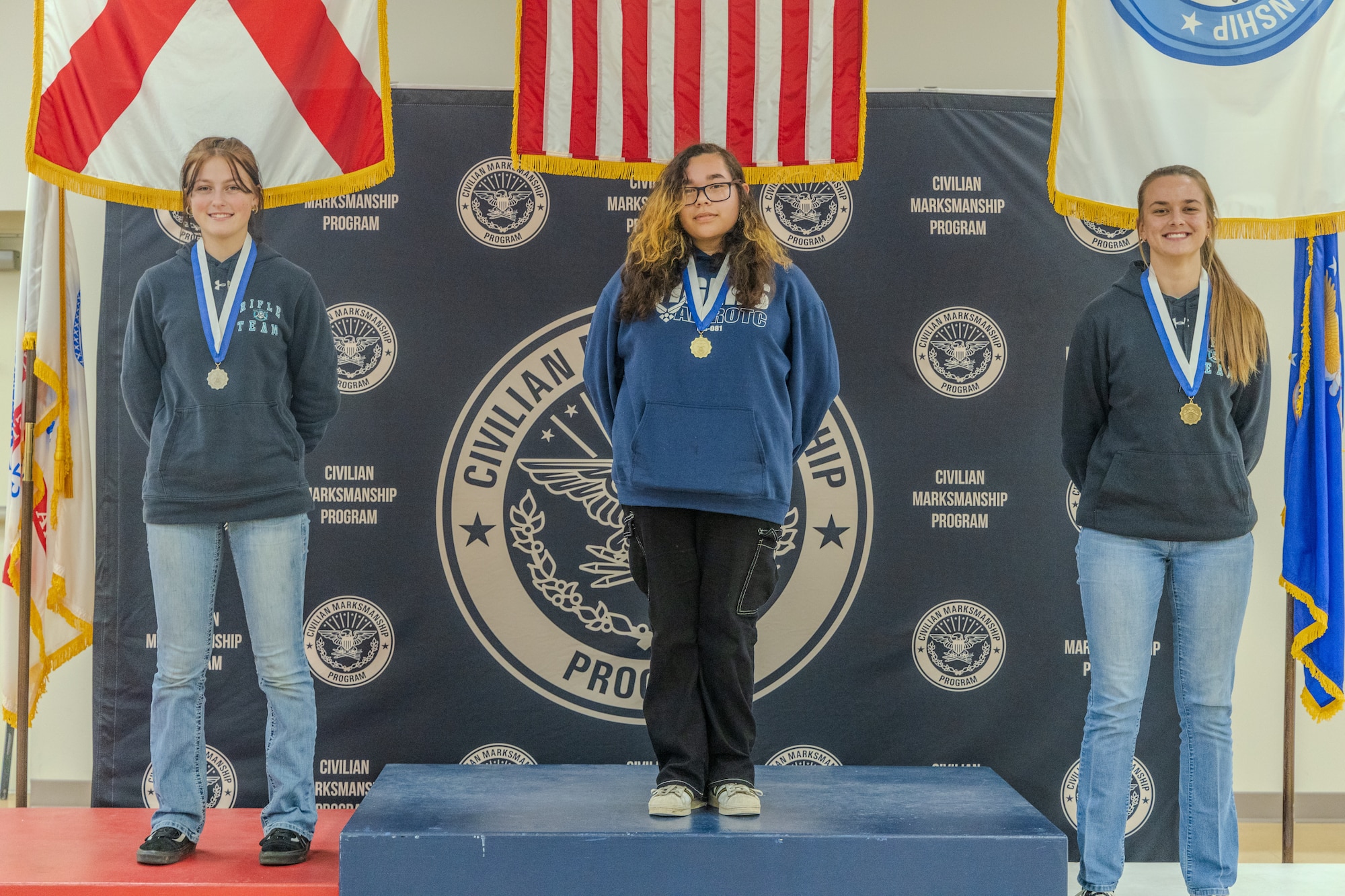 The top three Air Force Junior ROTC individuals receive their awards in the Sporter Division at the JROTC Regional Service Championships on Feb. 10, 2024 in Anniston, Ala.