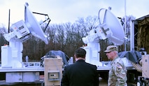 Russell Vela, chief of U.S. Army Space and Missile Defense Command’s Multi-Domain Technologies Division briefs Gen. Stephen N. Whiting, commander of U.S. Space Command, on the USASMDC SPECTRE transportable distributed aperture research system. Whiting visited USASMDC on Feb. 12 to meet team members and learn how their missions support Space Command. (U.S. Army photo by Jason B. Cutshaw)