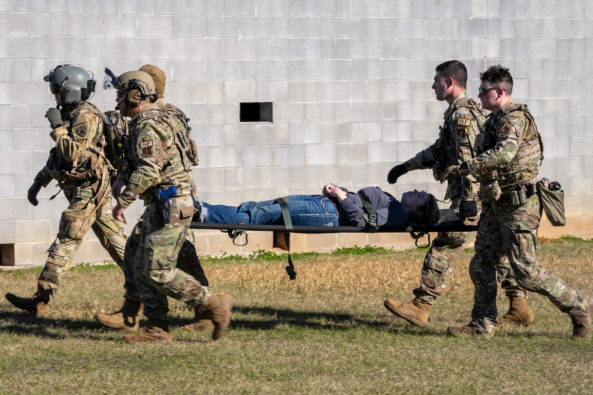 Air National Guard Security Forces members participate in a mass casualty event at PATRIOT 24 exercise at Combined Arms Collective Training Facility, Camp Shelby, Mississippi, Feb. 19, 2024.