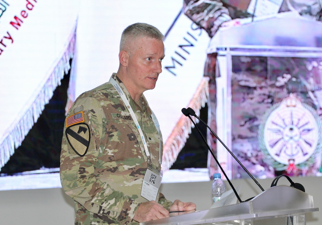 Army Reserve Medical Command’s Deputy Commanding General addresses partner nations and military members at the Multinational Medical Response Training in Riyadh, Saudi Arabia, Feb. 11-13, 2024.
Opened to both military and civilian personnel of U.S. partner states in the CENTCOM area of responsibility, the biennial event will feature speakers, workshops, exhibit displays, and a capstone field training exercise showcasing emergency medical readiness and response for disaster and humanitarian relief operations.
More than 500 healthcare professionals from 20 partner nations are expected to participate in the building endeavor geared toward establishing medical training that promotes burden-sharing possibilities mutual understanding. (U.S. Central Command)